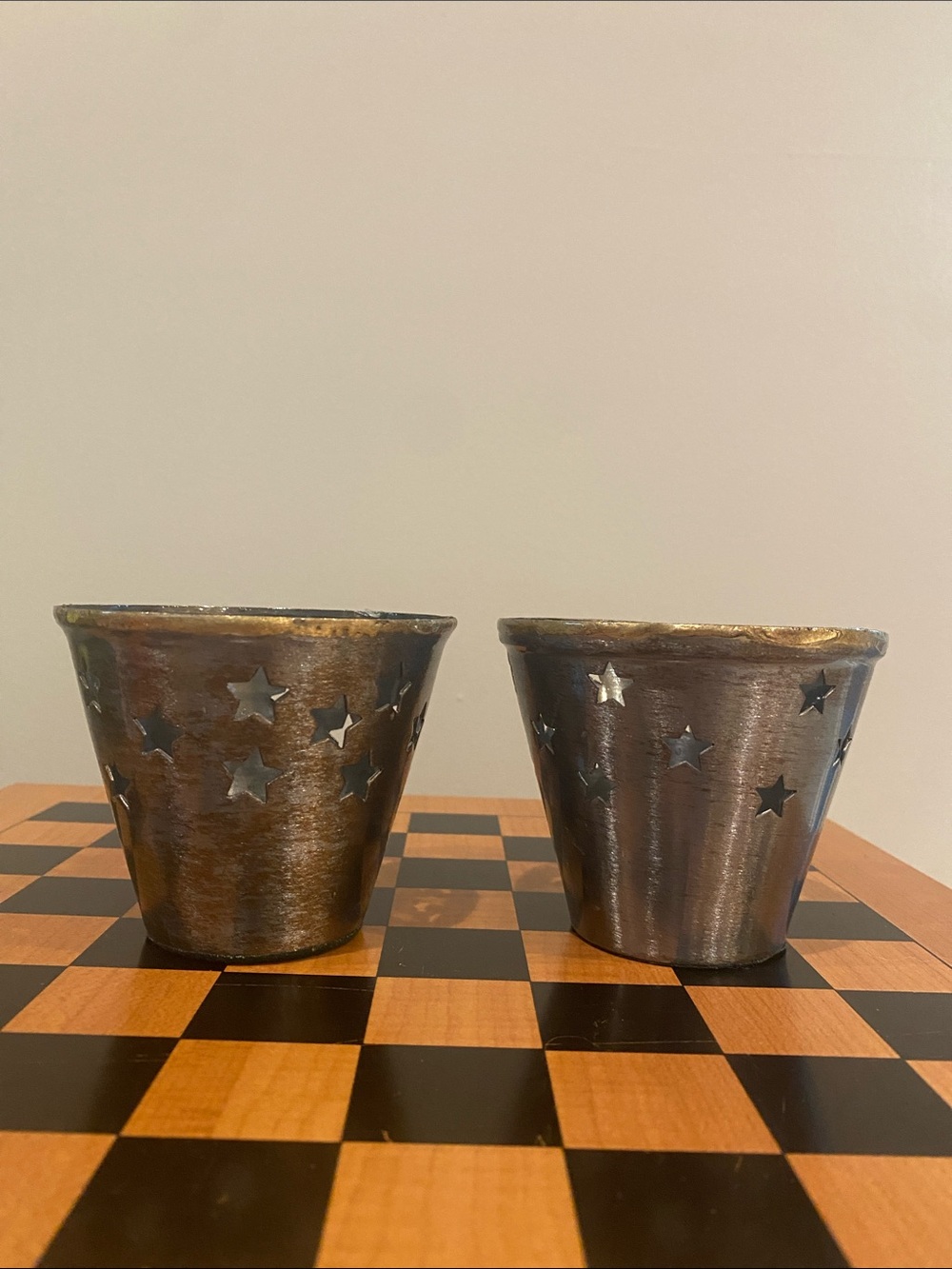 Vintage bundle (2) Pier 1 Imports candle holder star cutout brushed metal